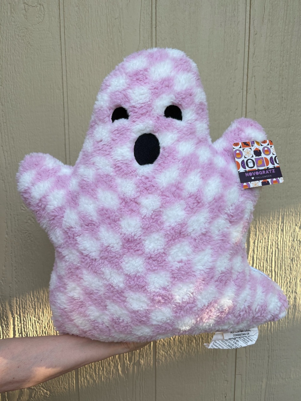 Novogratz Pink Checkered Ghost Halloween Pillow